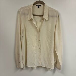 Eileen Fisher Cream 100% Silk button up Top with mother of pearl buttons